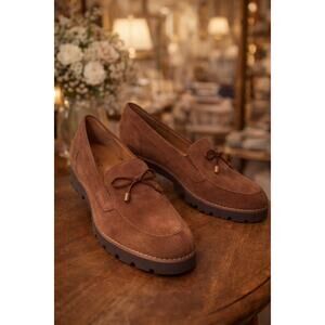 Vionic Finley Brown Suede Loafers Lug Sole Bow Slip On Shoes US 9 EU 40 Casual